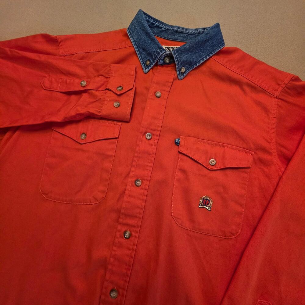 Panhandle Slim Vintage Rough Stock Orange Western Shirt Denim Collar Sz Large